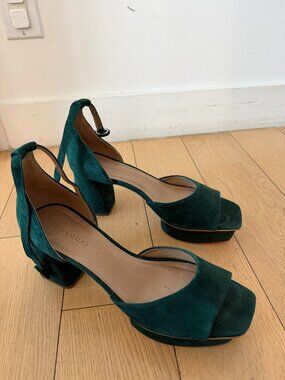 Bernardo Green Suede Block Heel Sandals Size 9